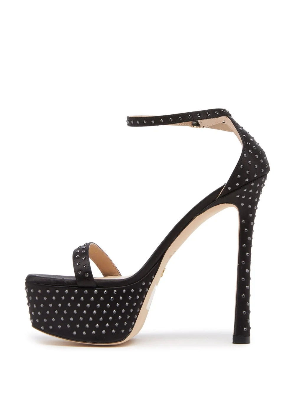 Stuart Weitzman Nudistcurve Hollywood Shine Sandal in Black, view 3
