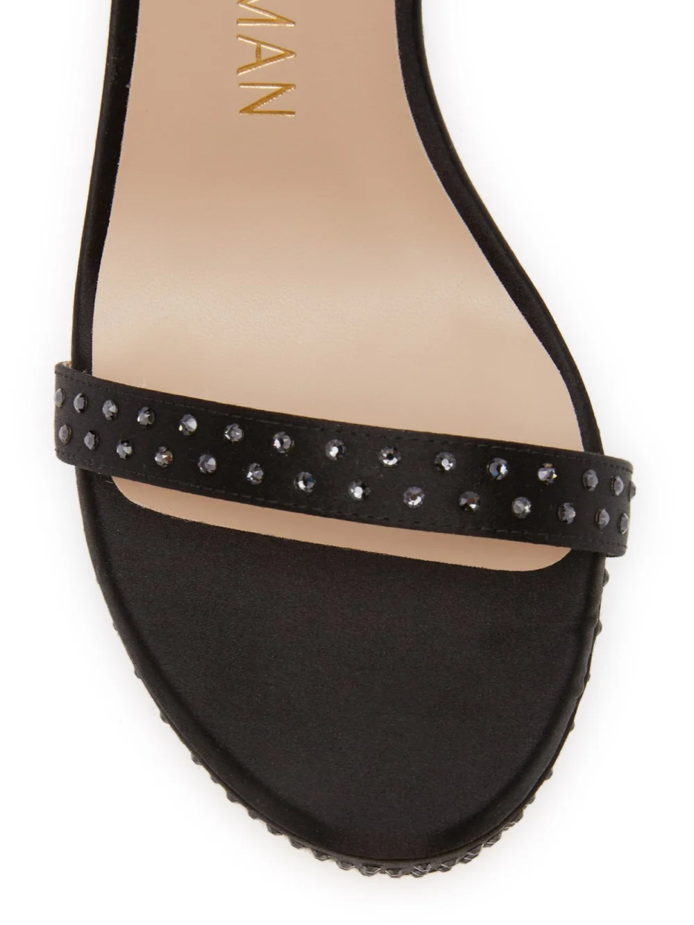 Stuart Weitzman Nudistcurve Hollywood Shine Sandal in Black, view 5