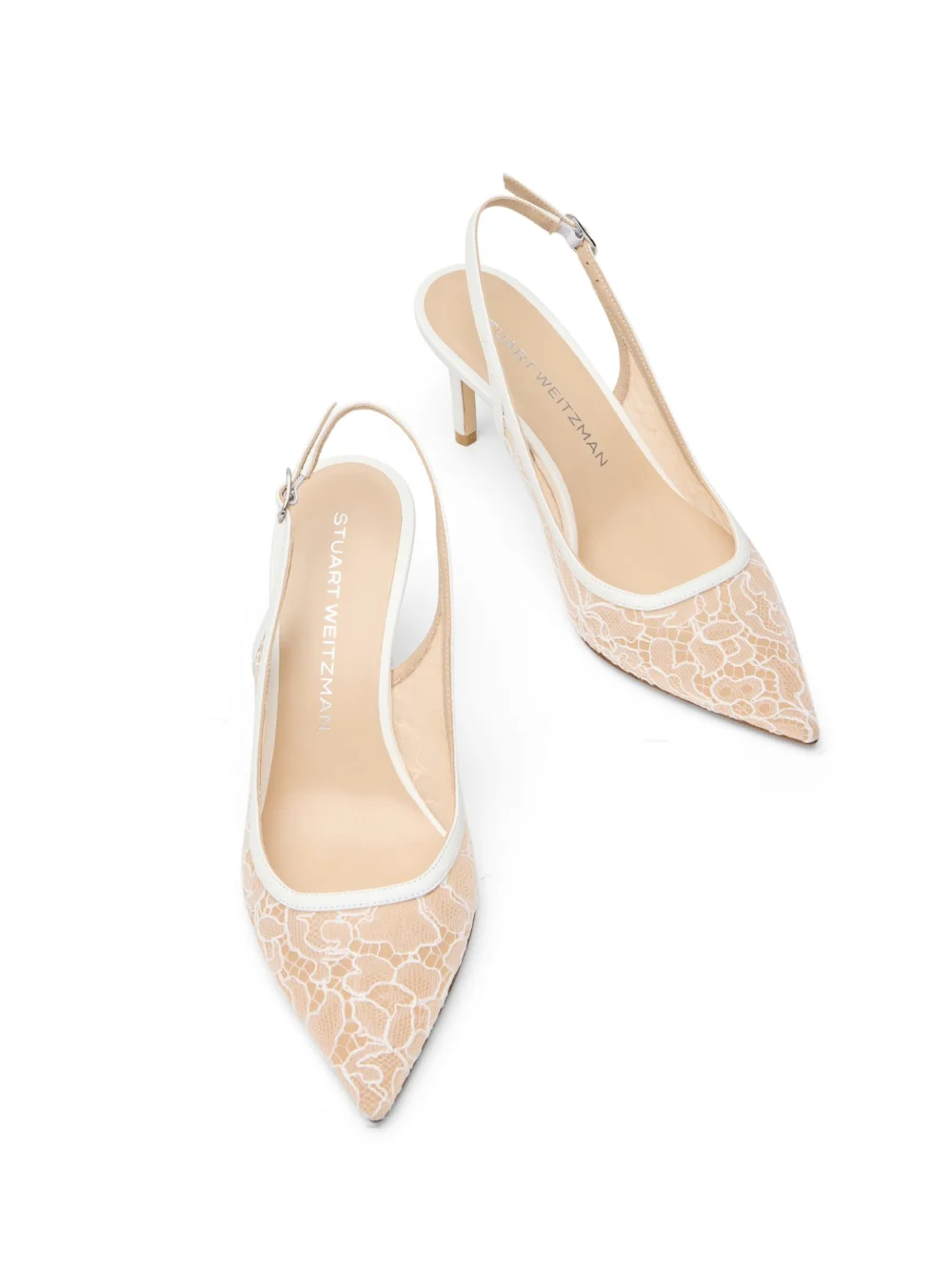 Stuart Weitzman Stuart Power Slingback 75 in Blanco/beige/blanco, view 4