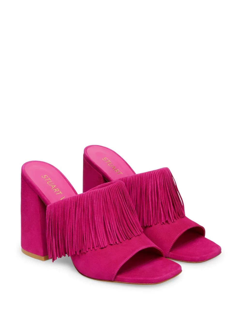 Stuart Weitzman Tia Fringe 100 Slide in Begonia, view 2