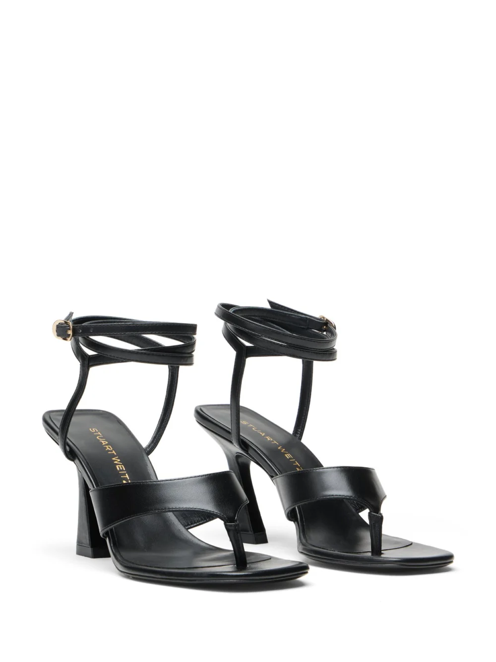 Stuart Weitzman Vinnie Wrap Thong 85 in Black, view 2