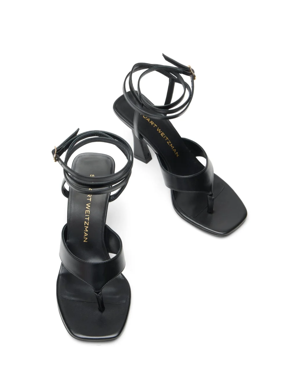 Stuart Weitzman Vinnie Wrap Thong 85 in Black, view 4