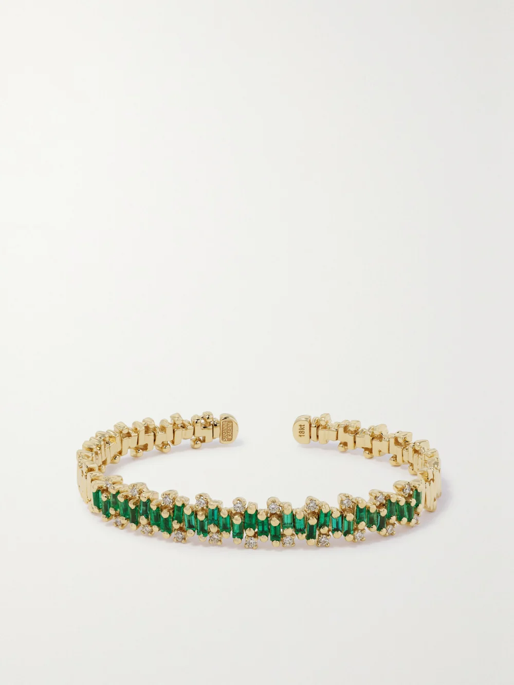 Suzanne Kalan 18-karat Gold, Emerald and Diamond Cuff