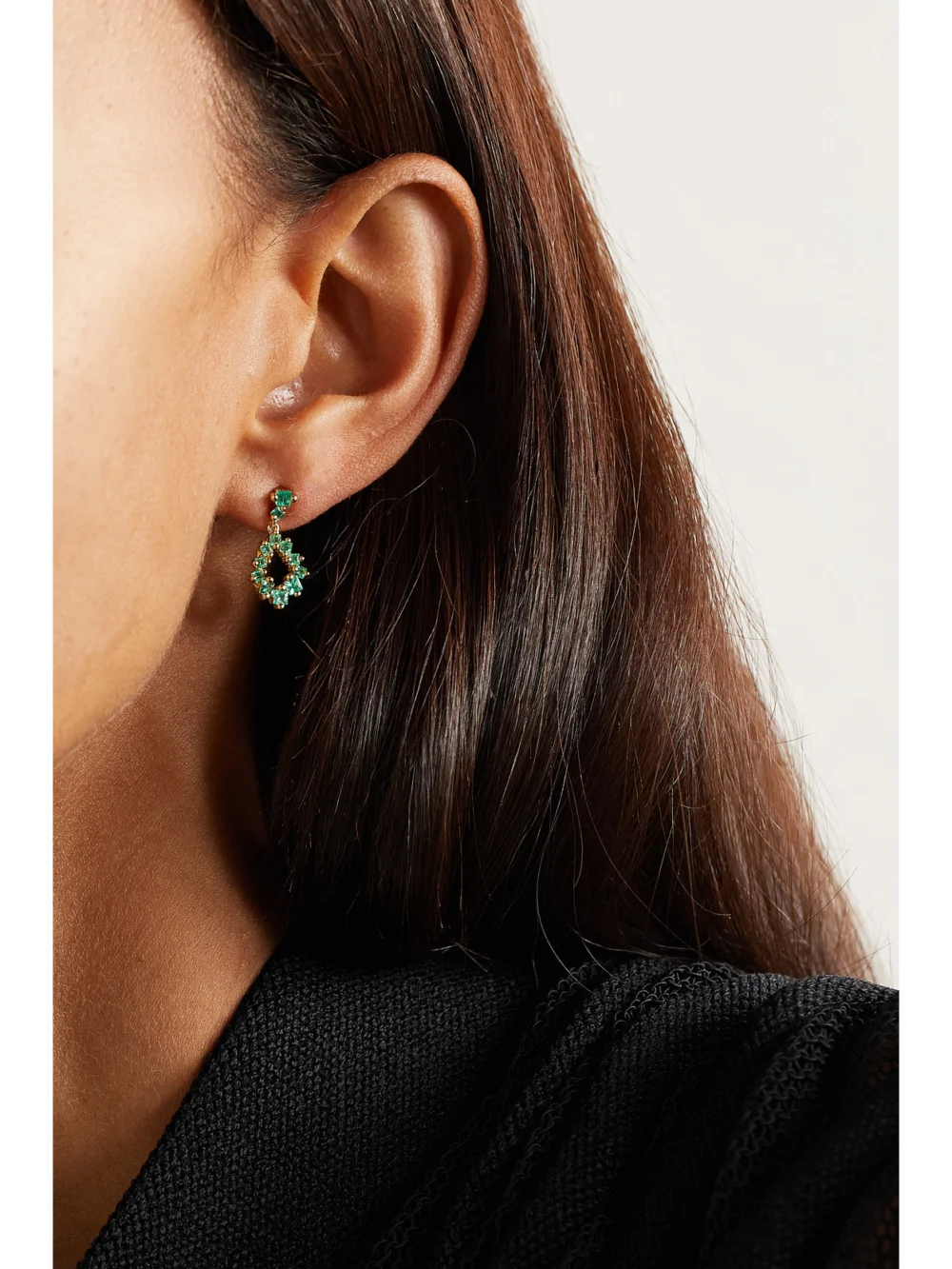Suzanne Kalan 18-karat Gold Emerald Earrings, styled view