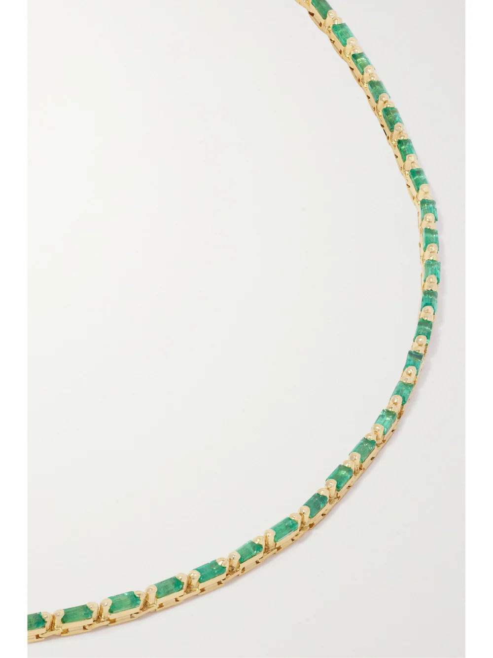 Close-up detail of the Suzanne Kalan 18-karat Gold Emerald Tennis Necklace