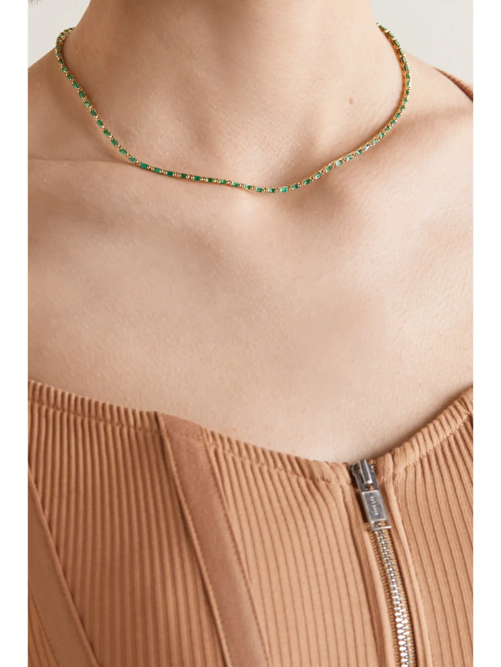 Suzanne Kalan 18-karat Gold Emerald Tennis Necklace, styled view