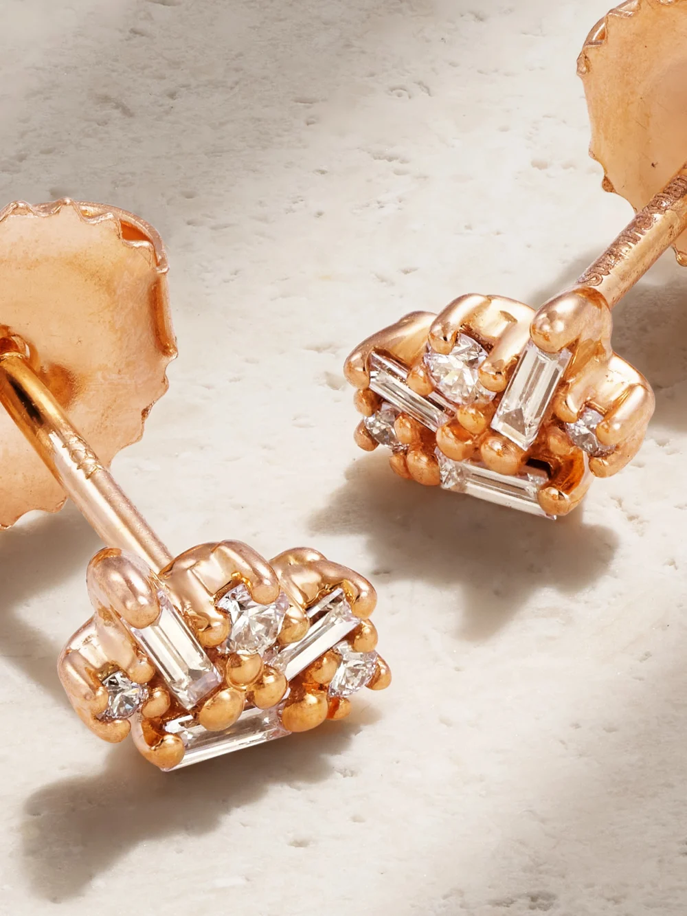 Close-up detail of the Suzanne Kalan 18-karat Rose Gold Diamond Earrings