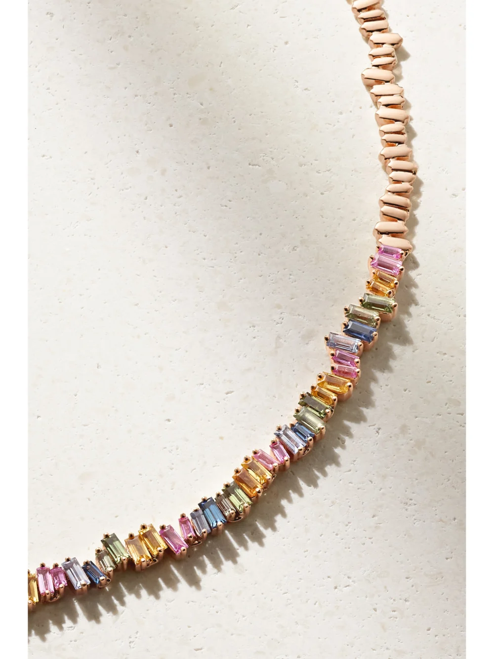 Close-up detail of the Suzanne Kalan 18-karat Rose Gold Sapphire Necklace