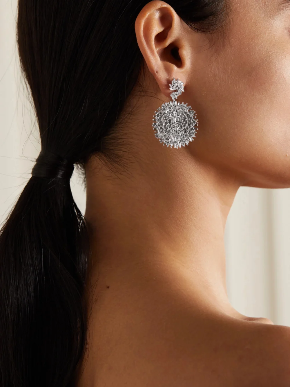 Suzanne Kalan 18-karat White Gold Diamond Earrings, styled view