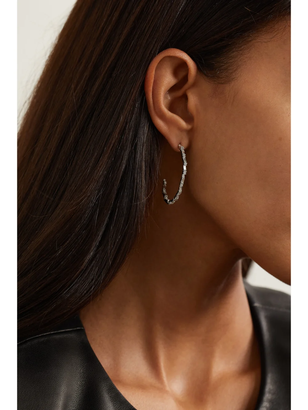 Suzanne Kalan 18-karat White Gold Diamond Hoop Earrings, styled view