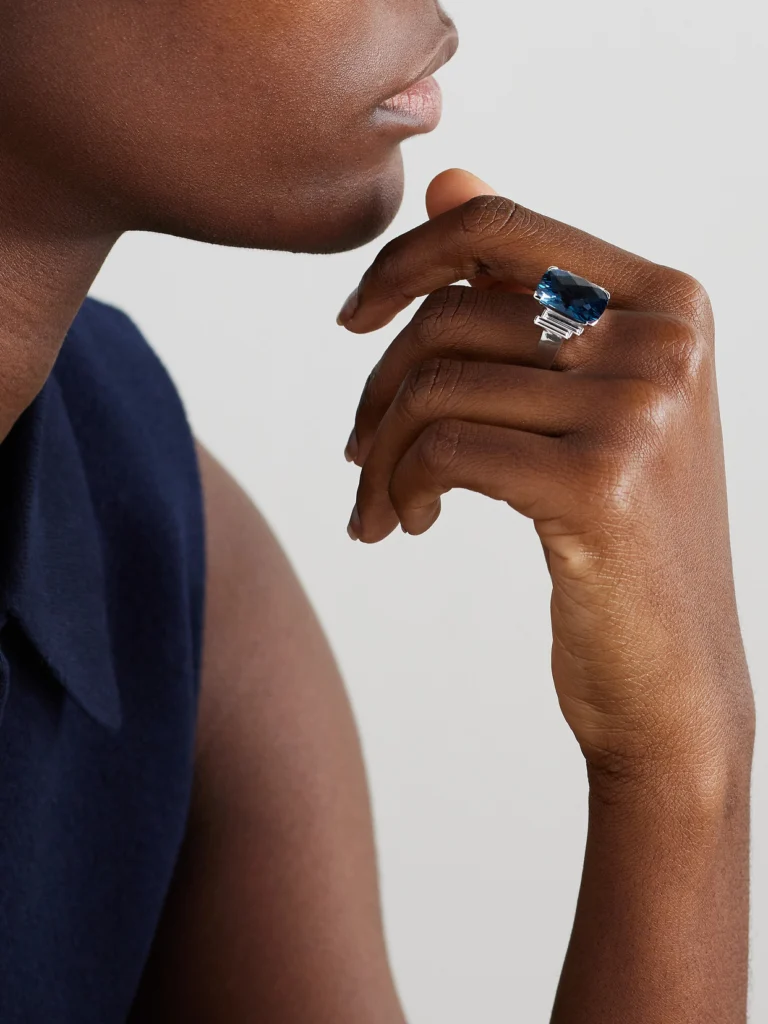 Suzanne Kalan 18-karat White Gold, Topaz and Diamond Ring