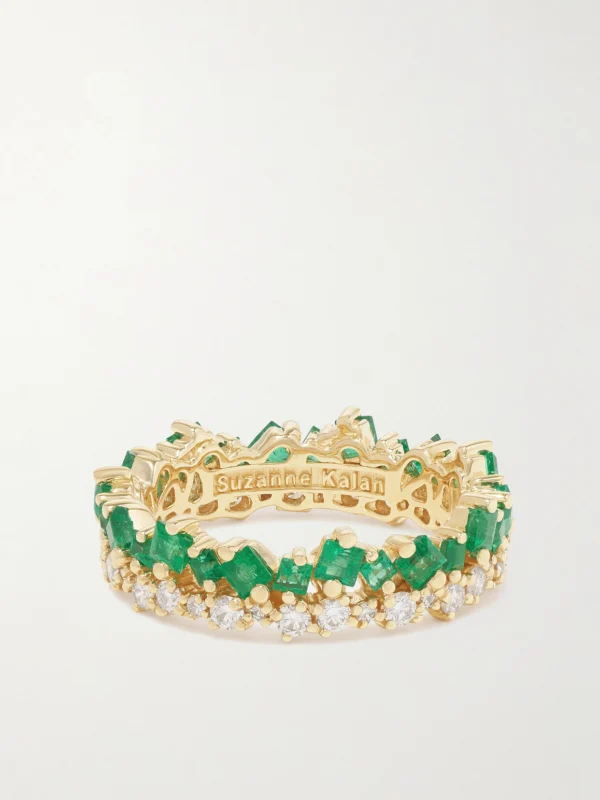 Suzanne Kalan Eternity 18-karat Gold, Emerald and Diamond Ring