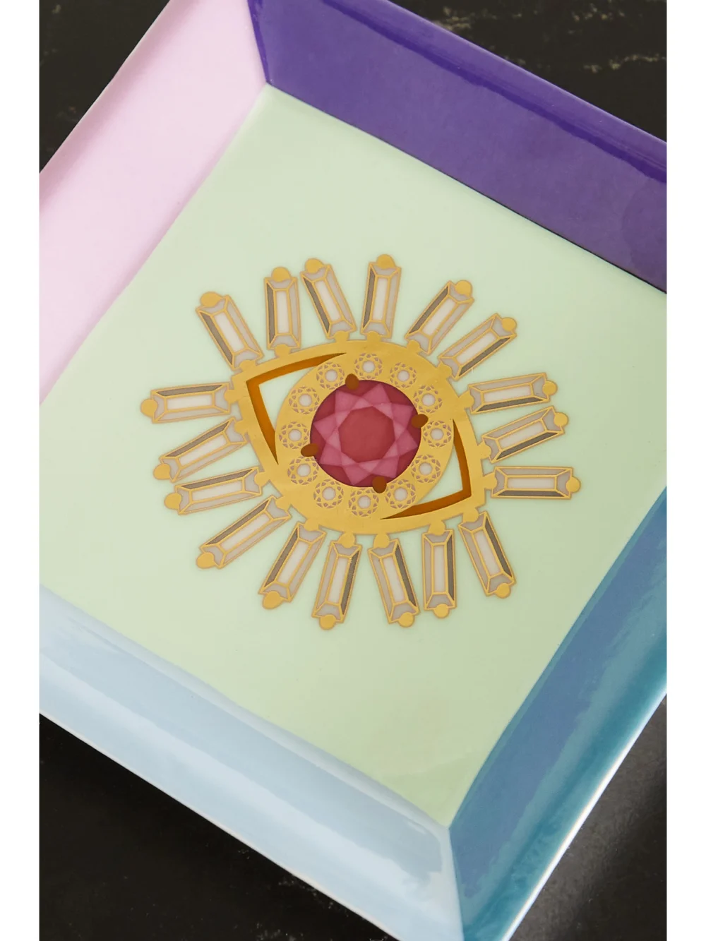Close-up detail of the Suzanne Kalan + Jonathan Adler Porcelain Jewelry Tray