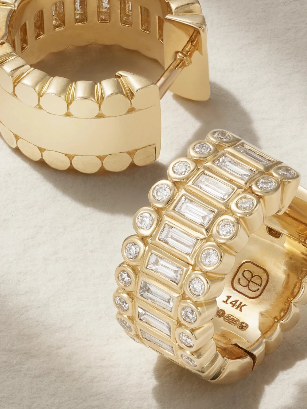 Close-up detail of the Sydney Evan 14-karat Gold Diamond Hoop Earrings