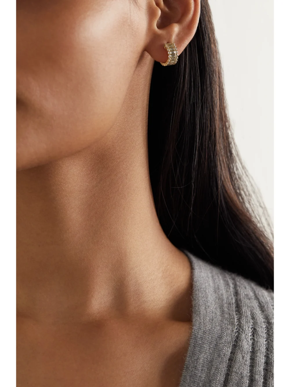 Sydney Evan 14-karat Gold Diamond Hoop Earrings, styled view