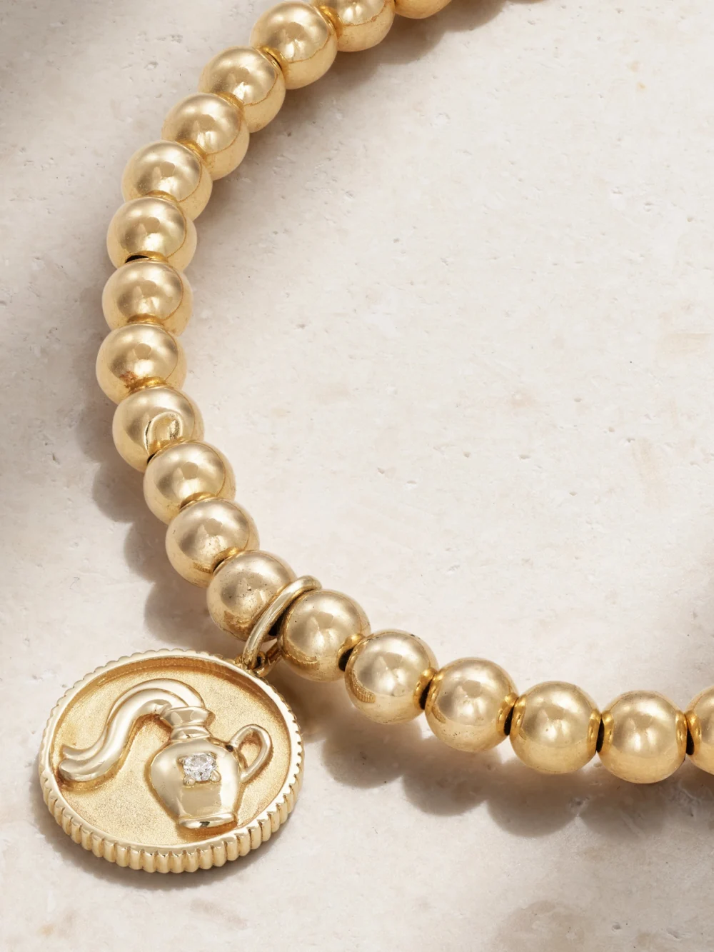 Close-up detail of the Sydney Evan Aquarius 14-karat Gold Diamond Bracelet