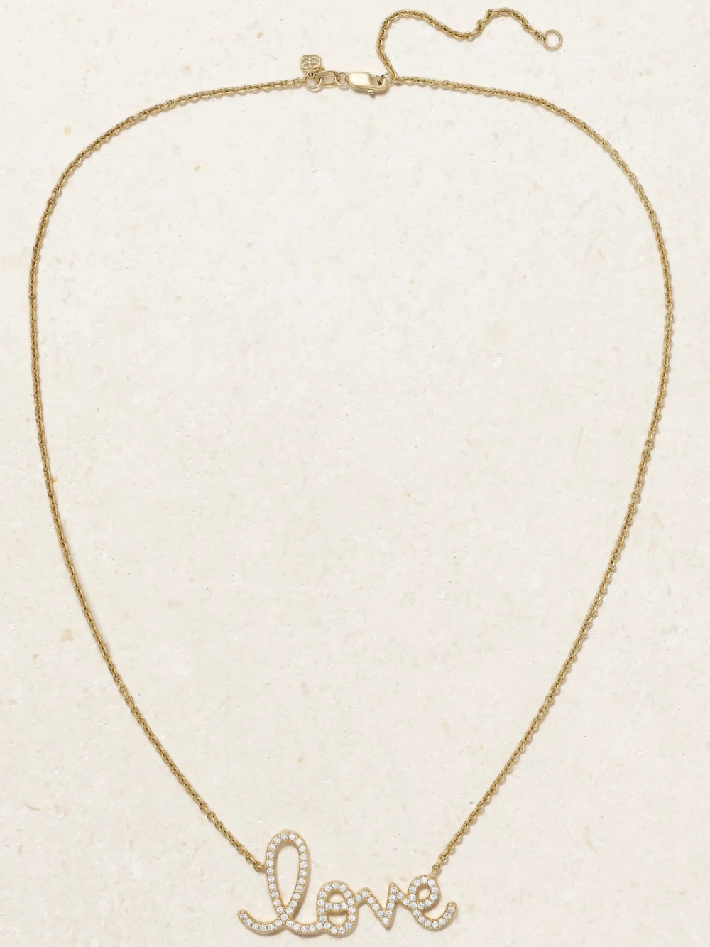 Close-up detail of the Sydney Evan Big Love 14-karat Gold Diamond Necklace