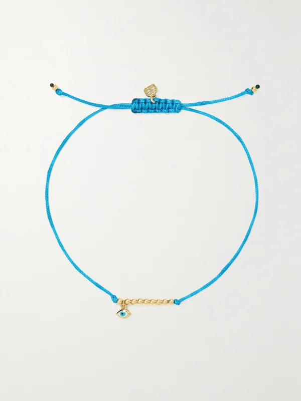 Sydney Evan Evil Eye 14-karat Gold, Cord and Enamel Bracelet