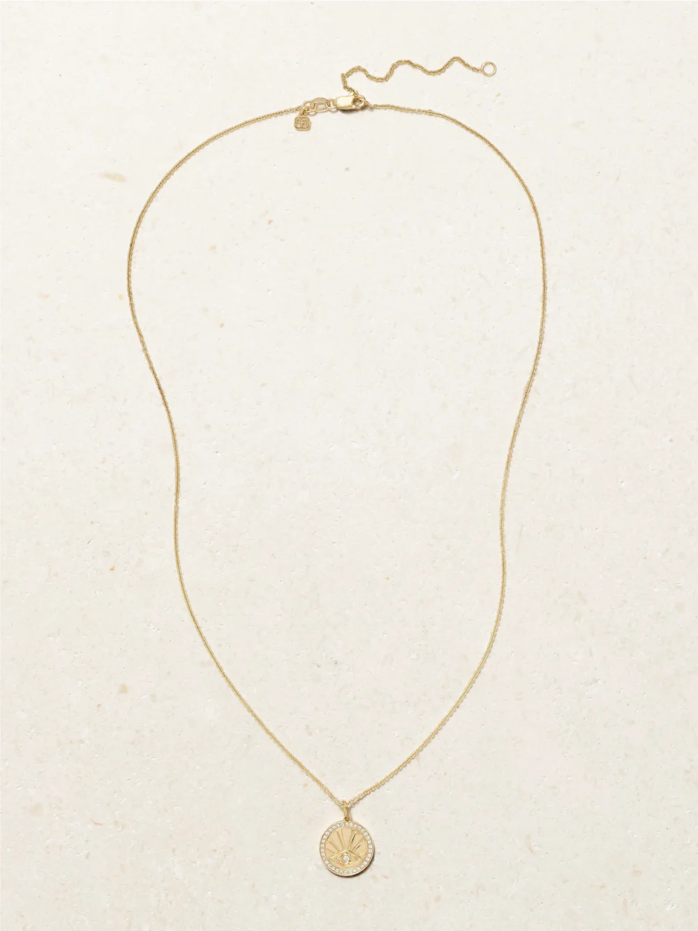 Close-up detail of the Sydney Evan Evil Eye 14-karat Gold Diamond Necklace