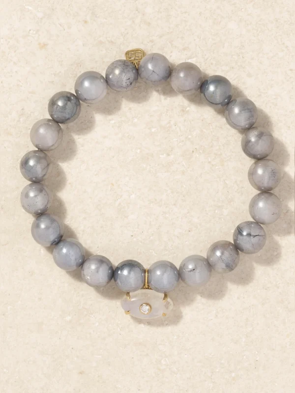 Sydney Evan Evil Eye 14-karat Gold, Moonstone and Diamond Bracelet