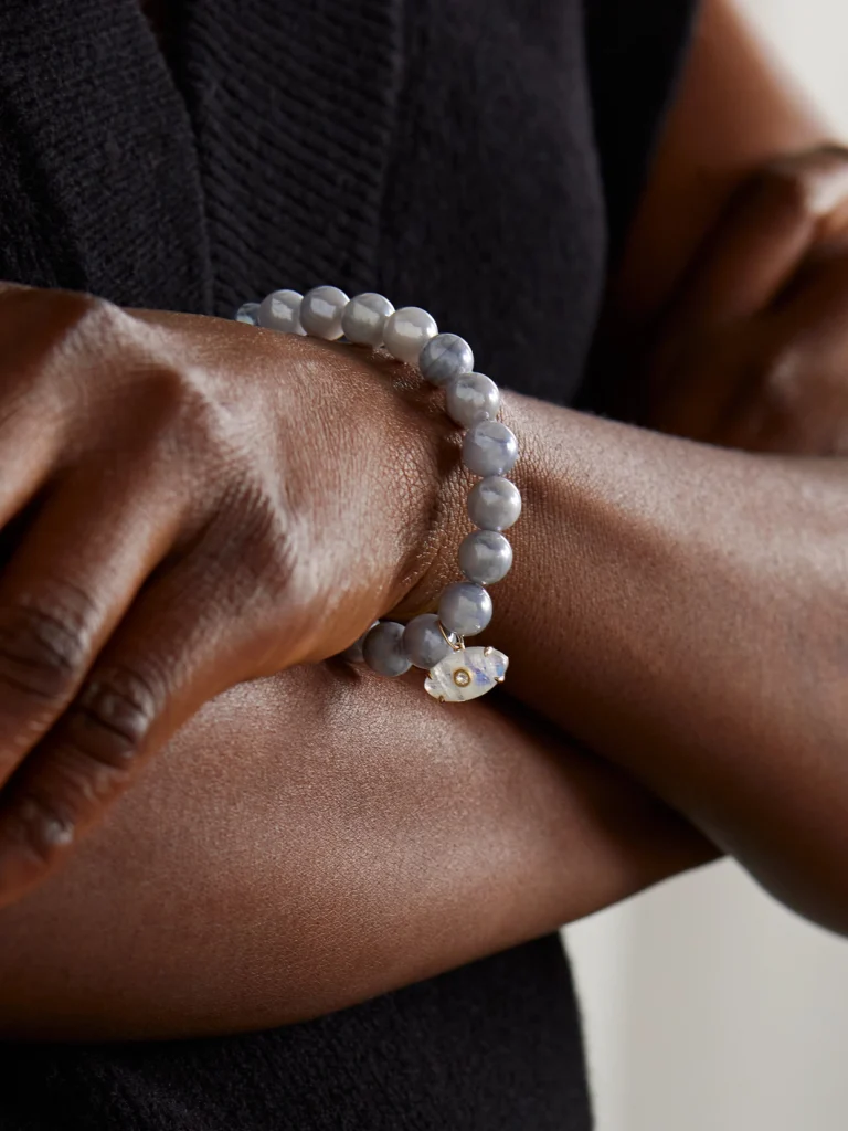 Sydney Evan Evil Eye 14-karat Gold, Moonstone and Diamond Bracelet