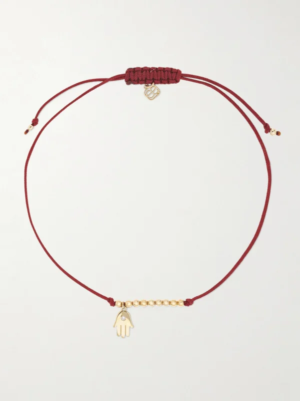 Sydney Evan Hamsa 14-karat Gold, Cord and Diamond Bracelet