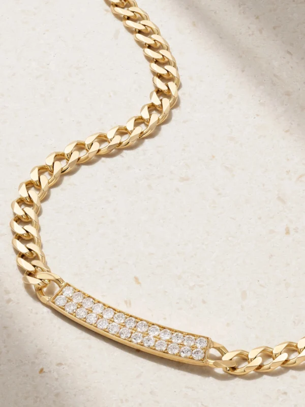 Sydney Evan Id Bar 14-karat Gold Diamond Necklace
