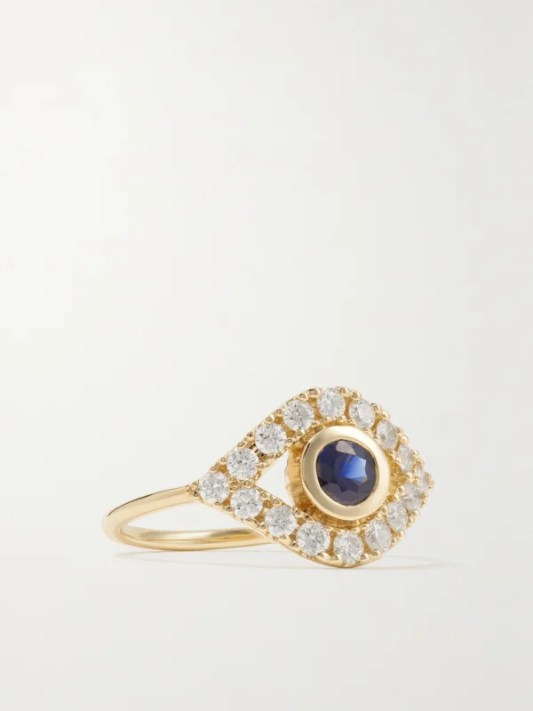 Sydney Evan Large Evil Eye 14-karat Gold, Sapphire and Diamond Ring