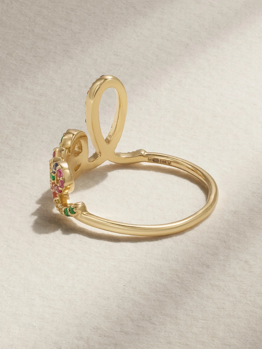 Back view of the Sydney Evan Large Love 14-karat Gold Multi-stone Ring
