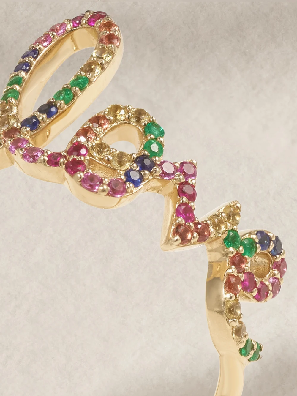 Close-up detail of the Sydney Evan Large Love 14-karat Gold Multi-stone Ring