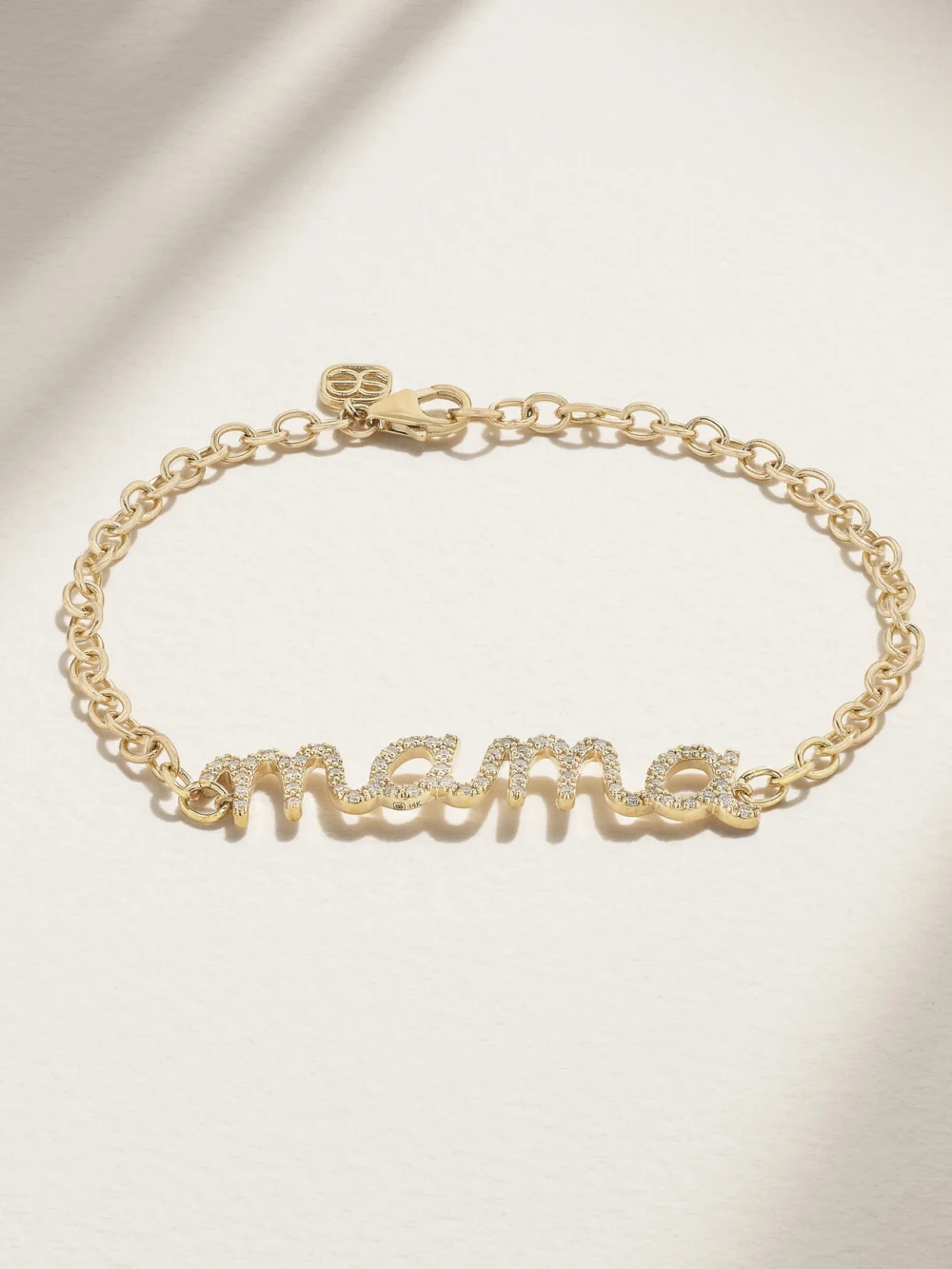 Sydney Evan Large Mama Script 14-karat Gold Diamond Bracelet