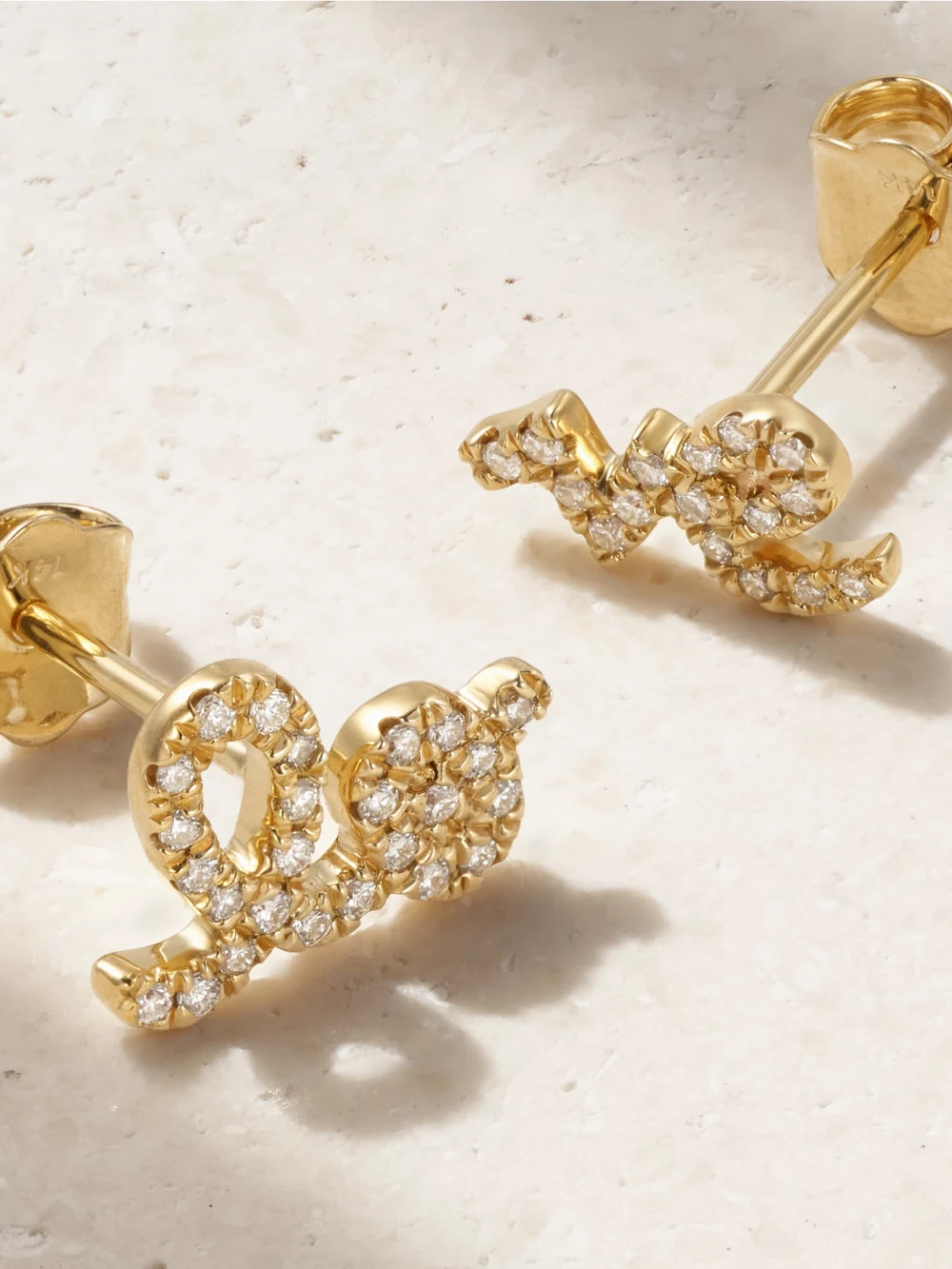 Close-up detail of the Sydney Evan Love 14-karat Gold Diamond Earrings