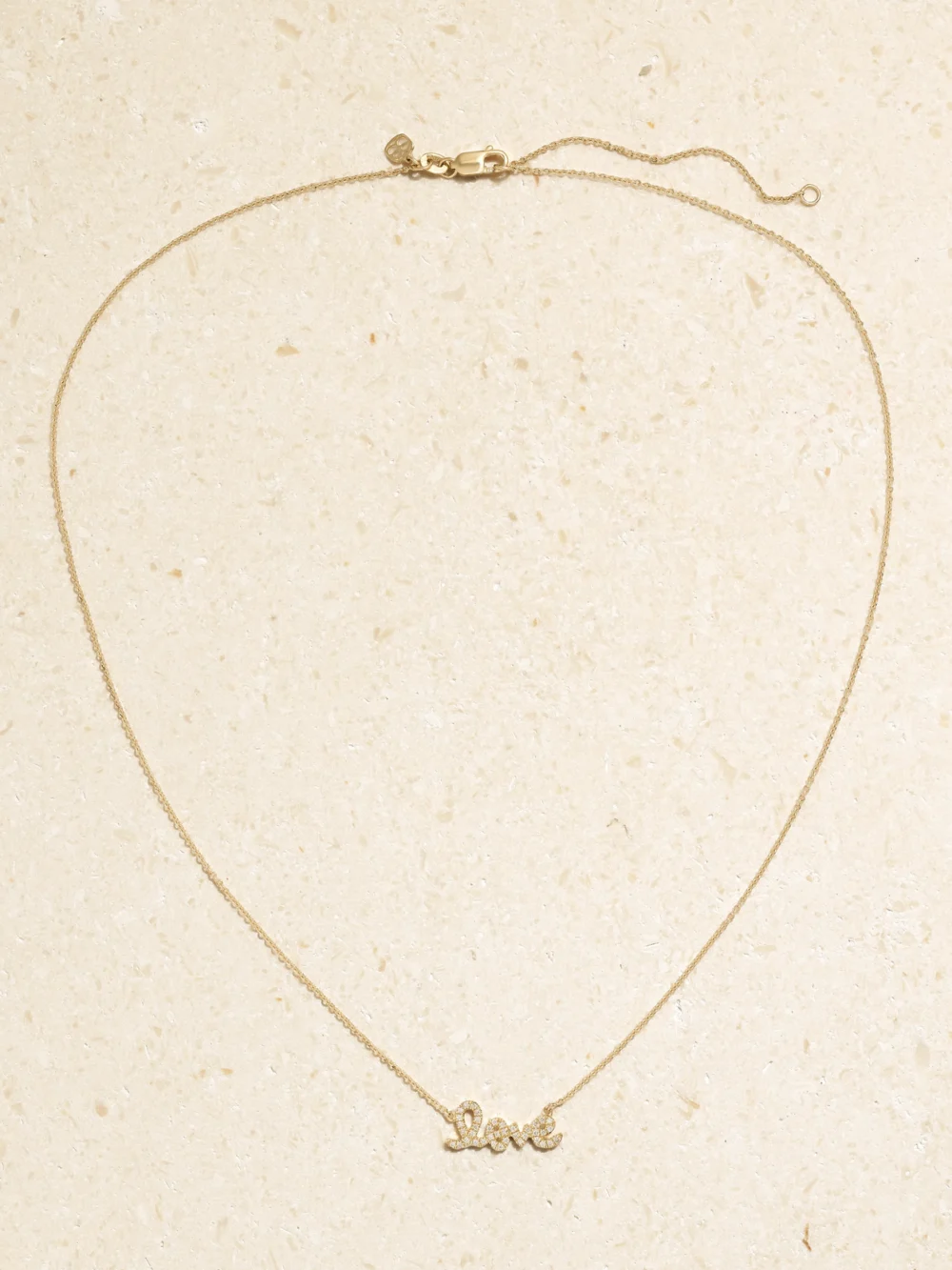 Close-up detail of the Sydney Evan Love 14-karat Gold Diamond Necklace