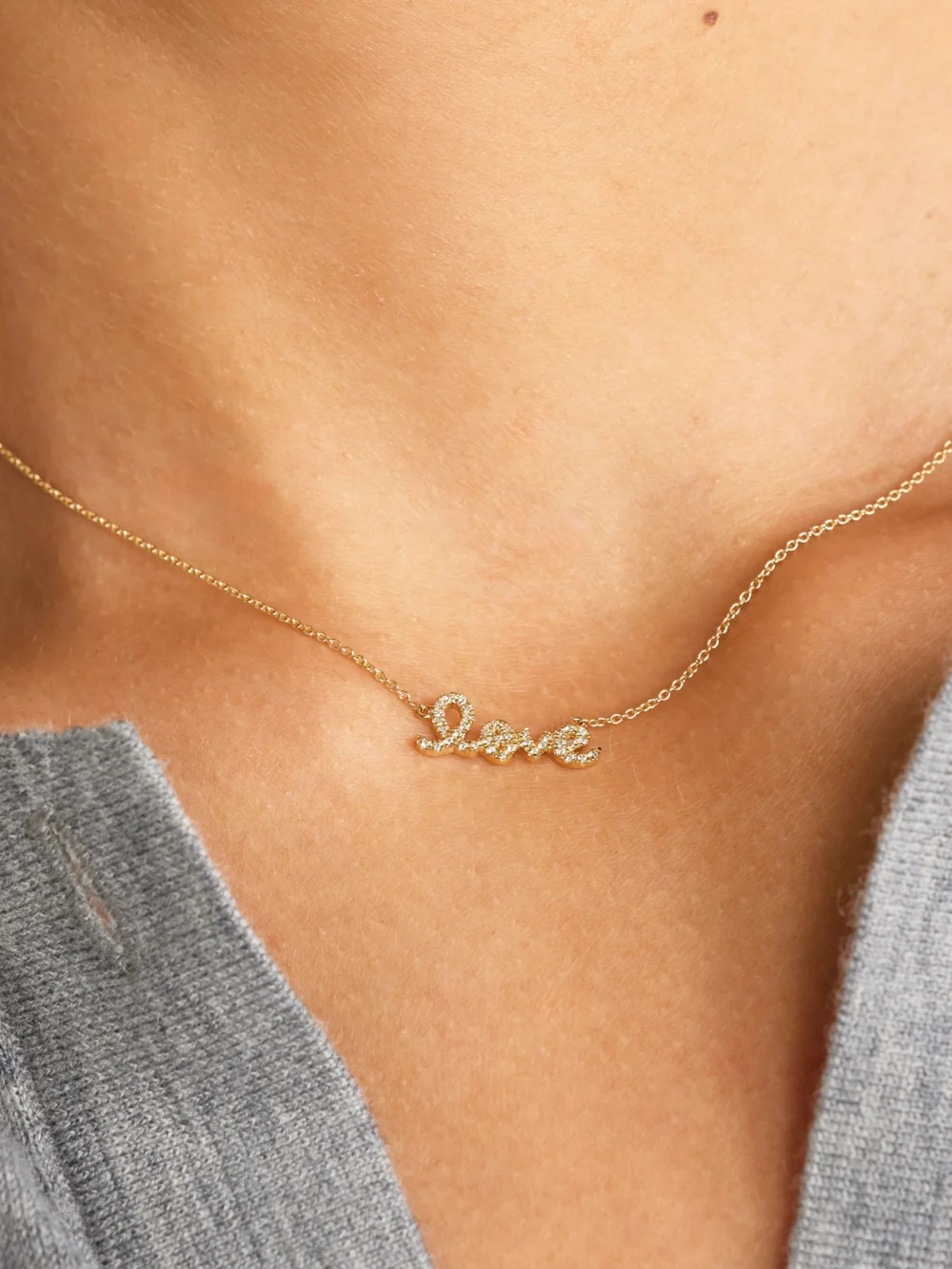 Sydney Evan Love 14-karat Gold Diamond Necklace, styled view