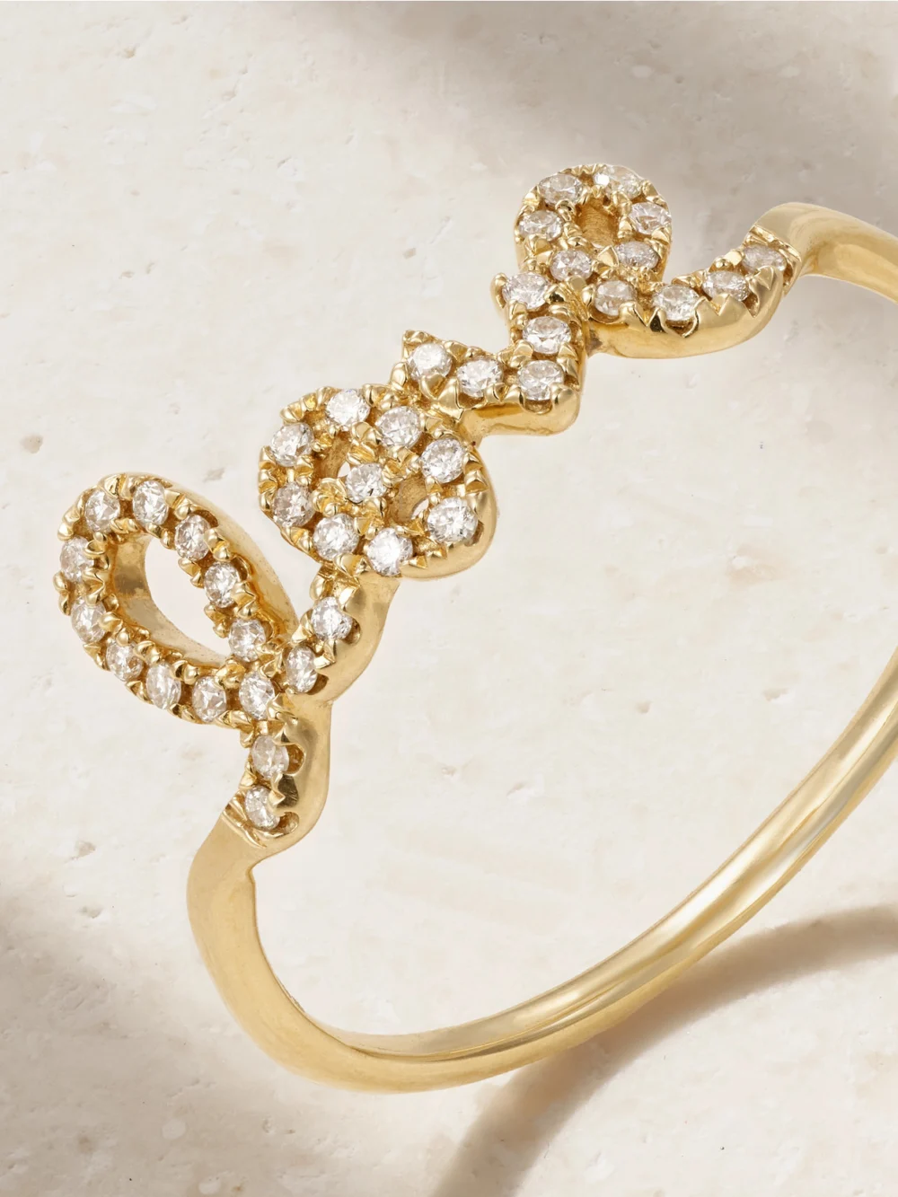 Close-up detail of the Sydney Evan Love 14-karat Gold Diamond Ring