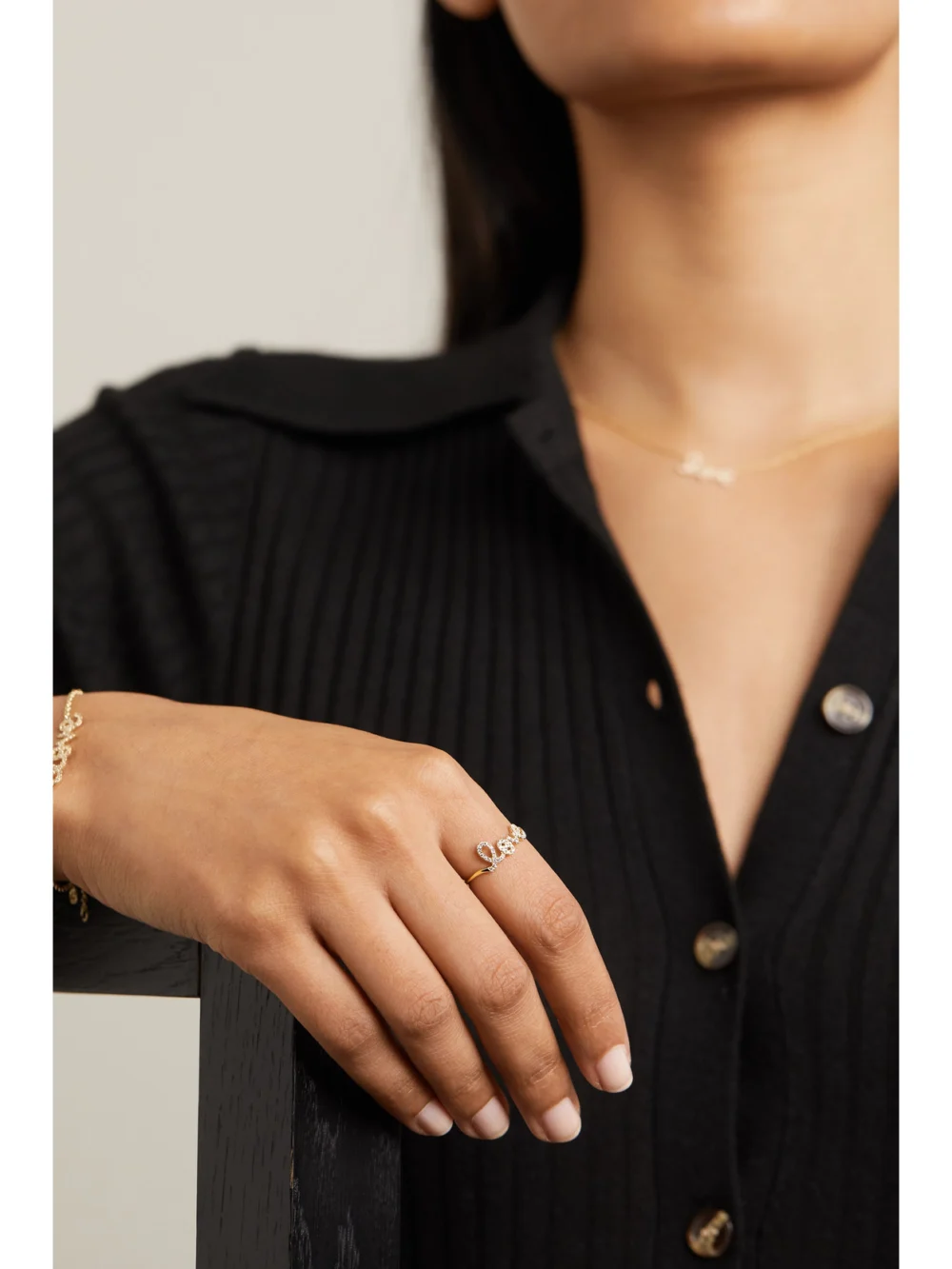 Sydney Evan Love 14-karat Gold Diamond Ring, styled view