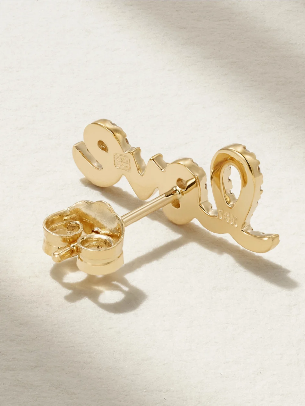 Close-up detail of the Sydney Evan Love 14-karat Gold Diamond Single Earring