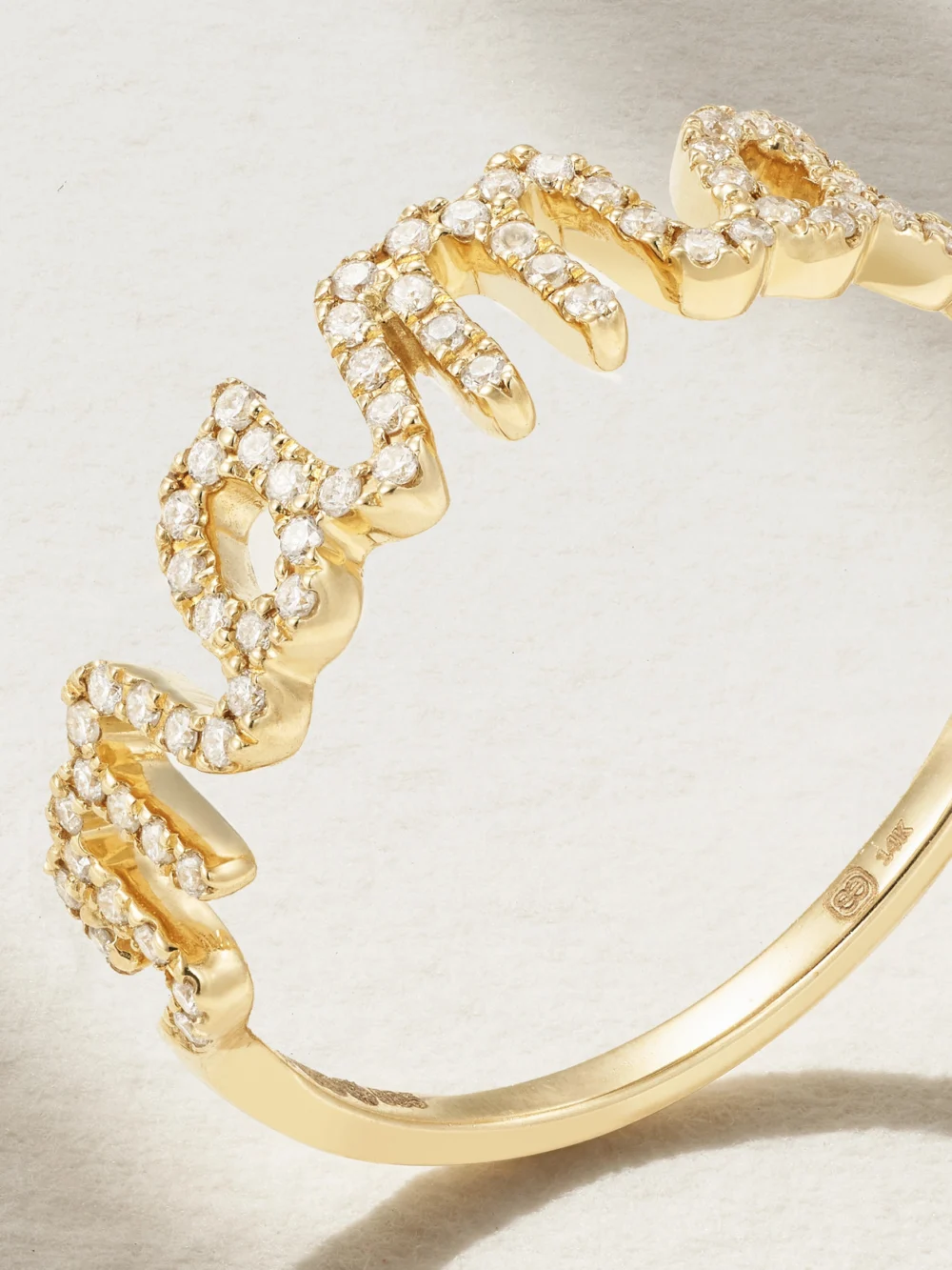Close-up detail of the Sydney Evan Mama 14-karat Gold Diamond Ring