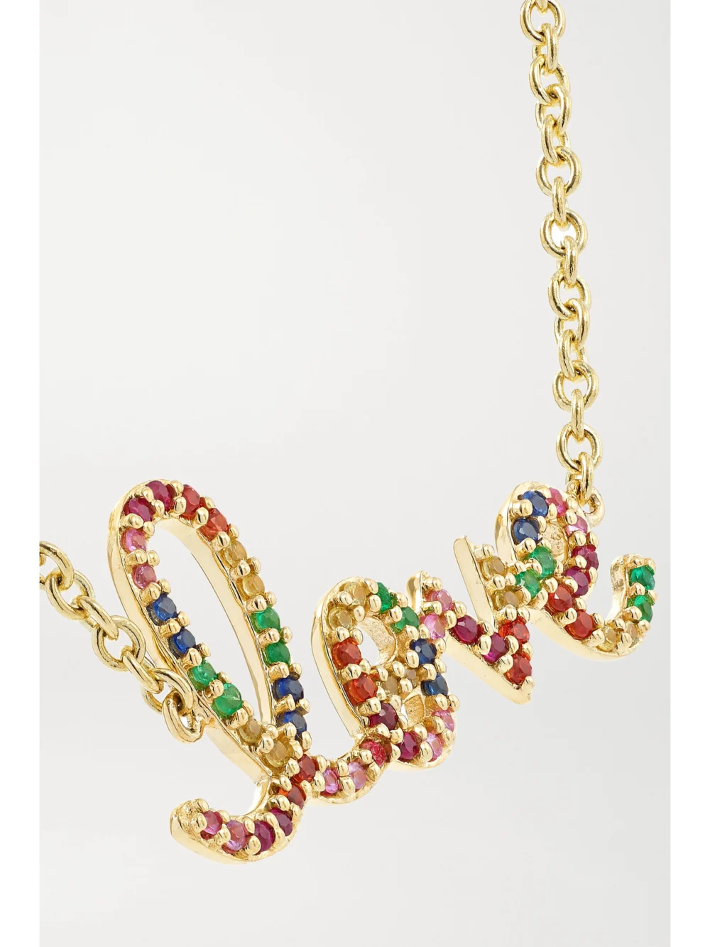 Close-up detail of the Sydney Evan Medium Love 14-karat Gold Multi-stone Bracelet