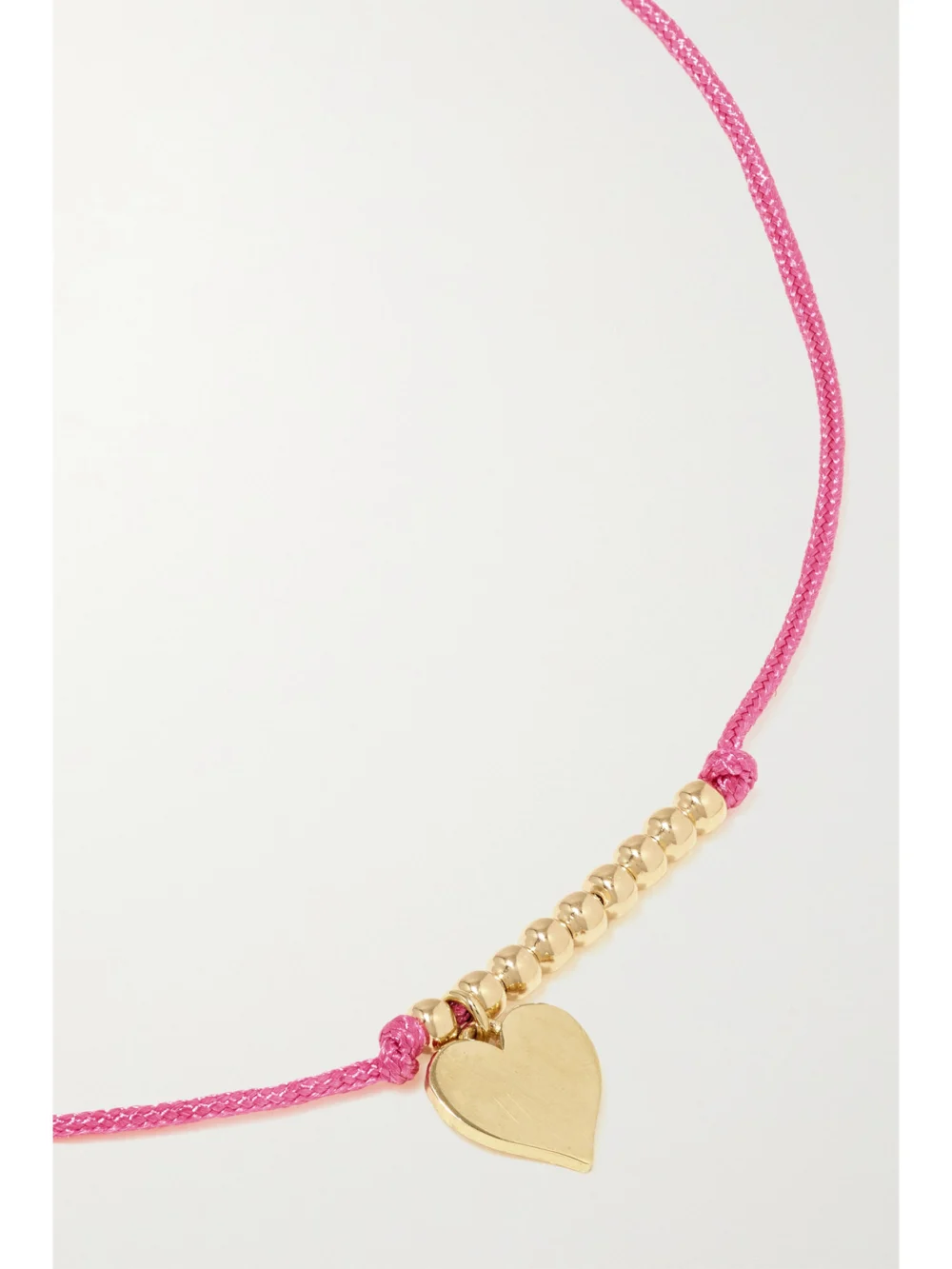 Close-up detail of the Sydney Evan Pure Heart 14-karat Gold Cord Bracelet