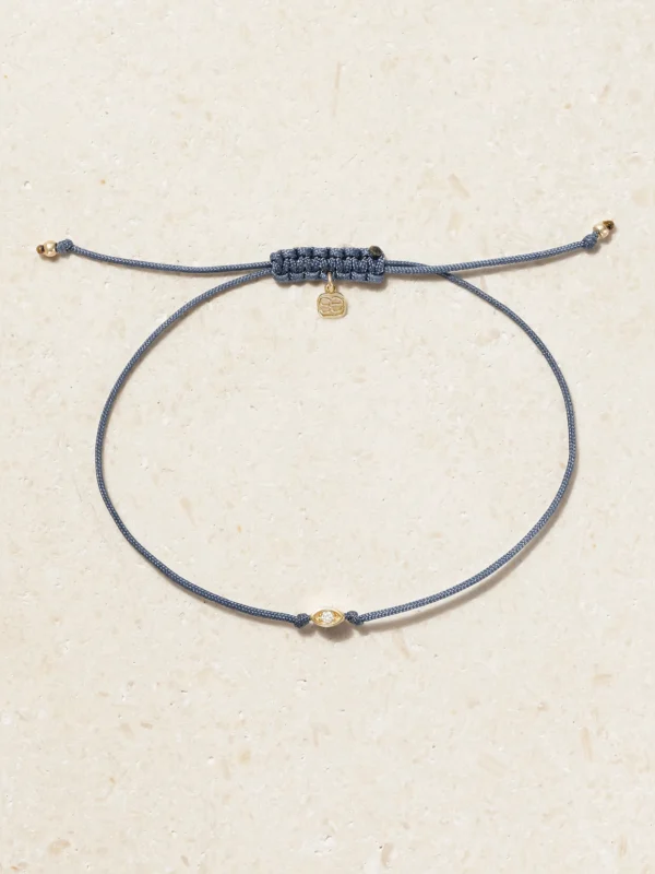Sydney Evan Tiny Evil Eye 14-karat Gold, Cord and Diamond Bracelet
