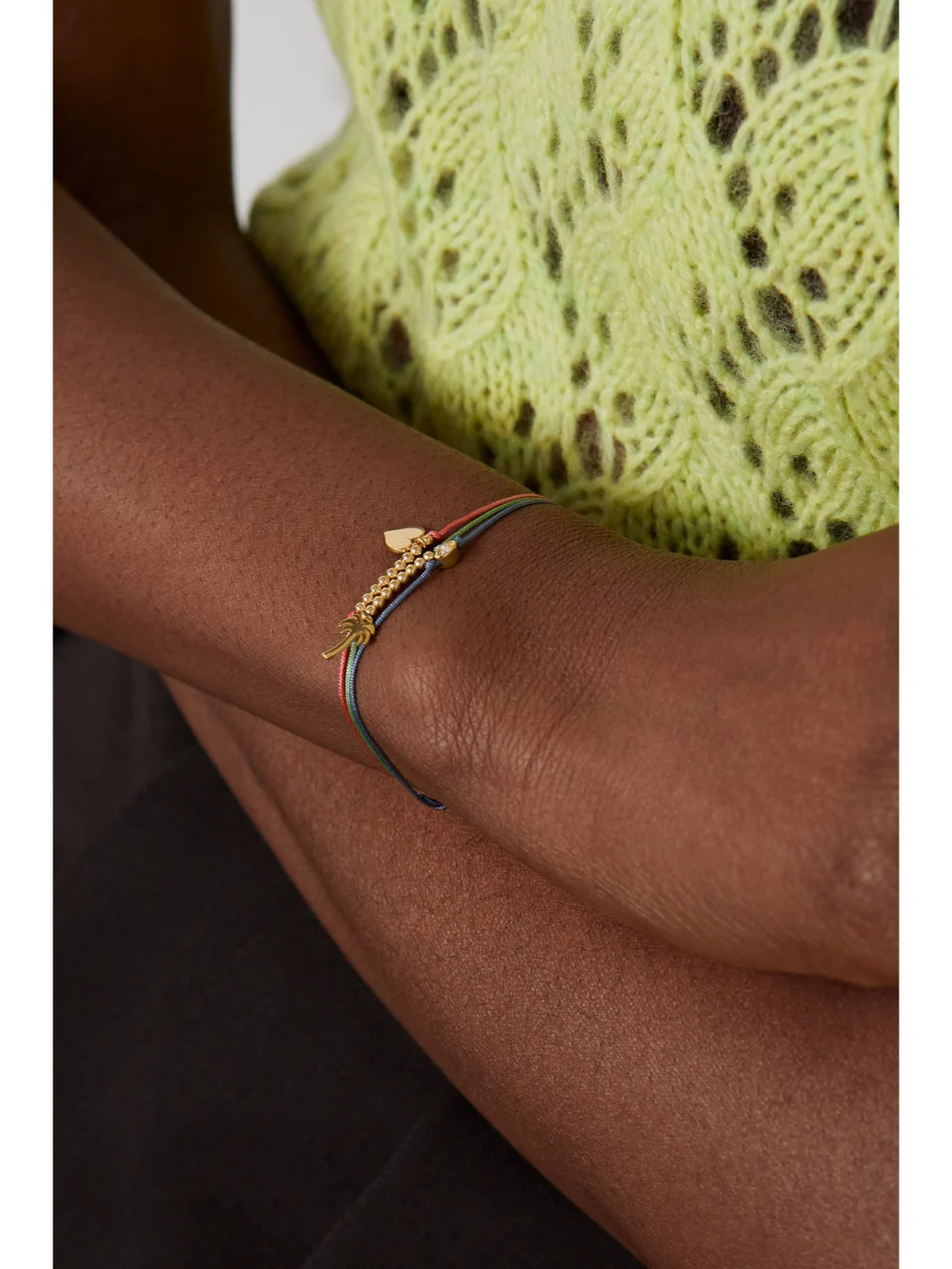 Sydney Evan Tiny Evil Eye 14-karat Gold, Cord and Diamond Bracelet, styled view