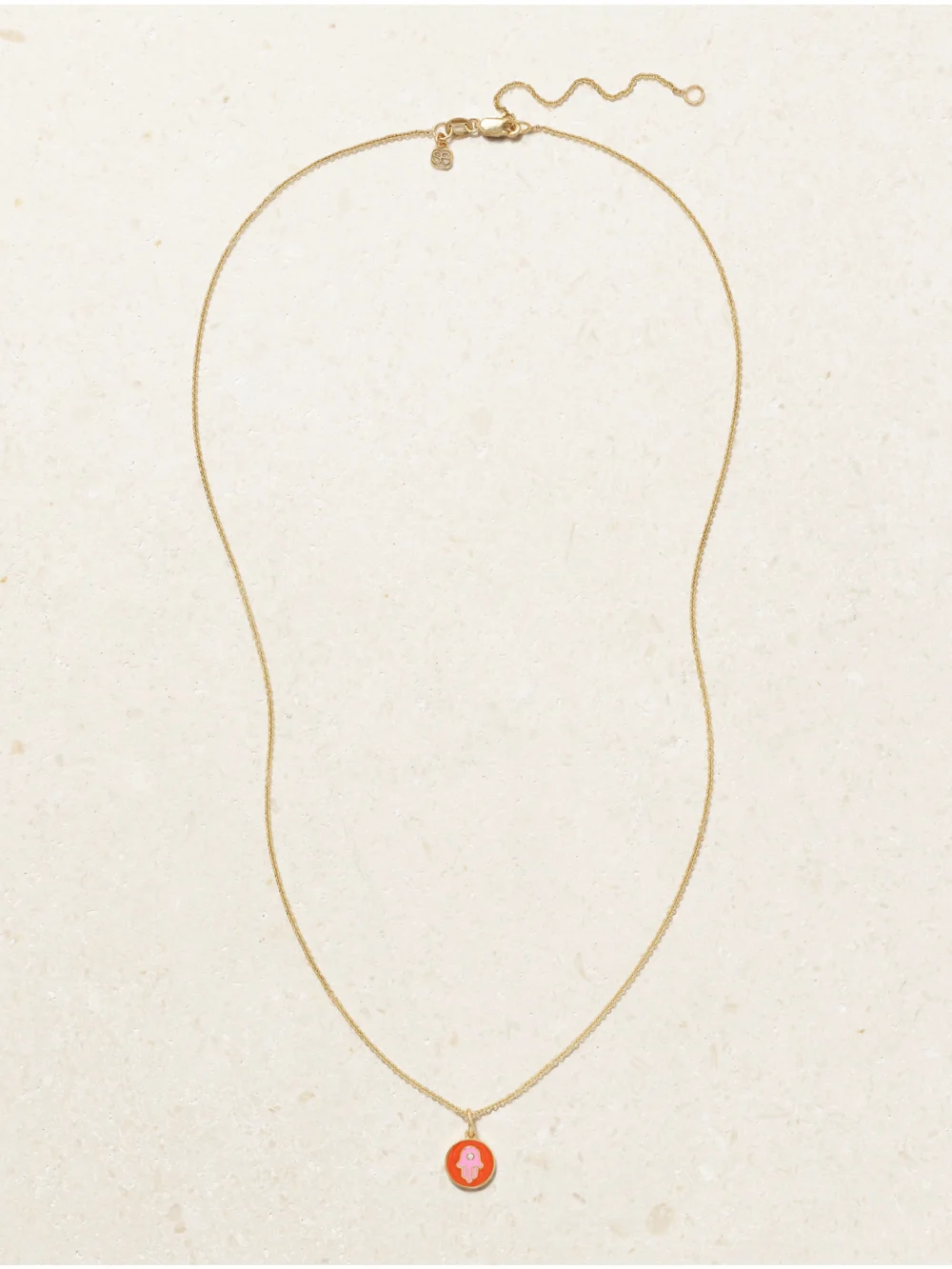 Close-up detail of the Sydney Evan Tiny Hamsa 14-karat Gold, Enamel and Diamond Necklace
