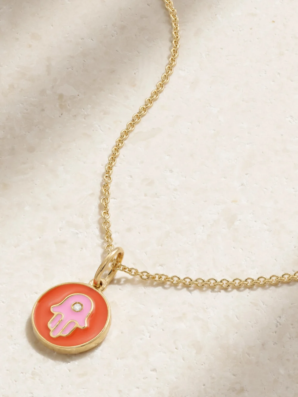 Sydney Evan Tiny Hamsa 14-karat Gold, Enamel and Diamond Necklace