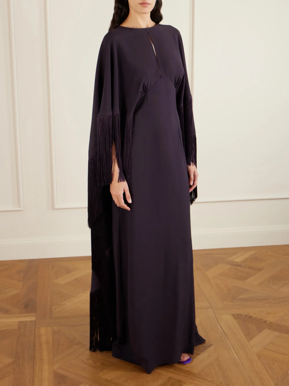 Taller Marmo 1974 Cutout Fringed Crepe Gown, worn by a model