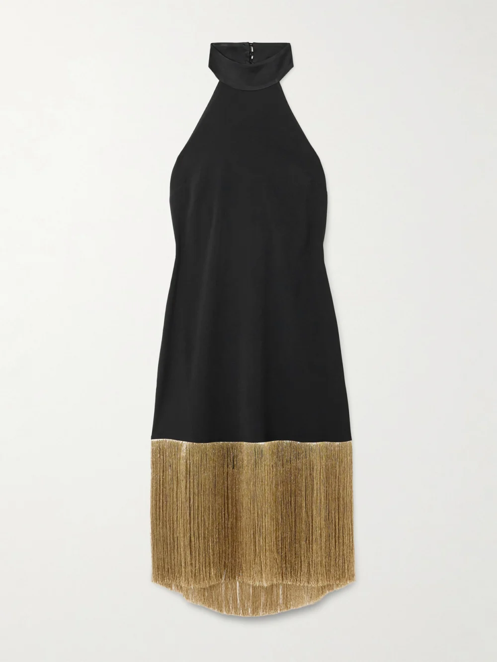 Taller Marmo Berlin Fringed Crepe Halterneck Mini Dress in black
