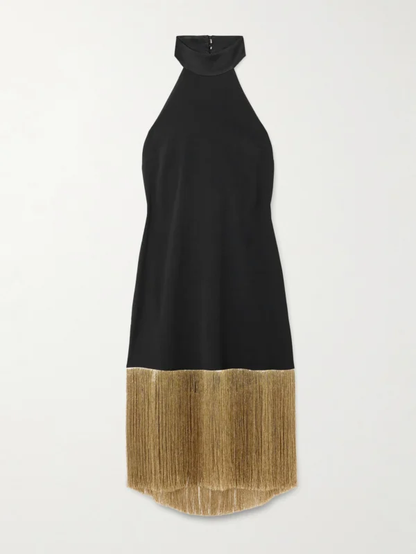 Taller Marmo Berlin Fringed Crepe Halterneck Mini Dress