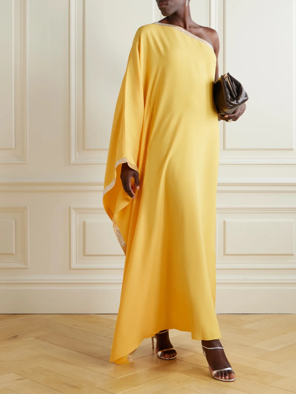 Taller Marmo Betsy One-shoulder Swarovski Crystal-embellished Crepe Gown, worn by a model