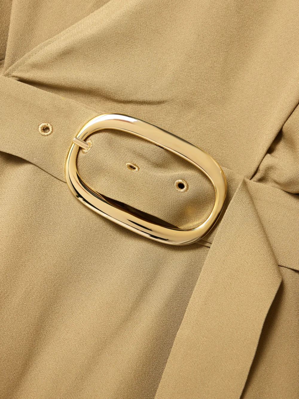 Close-up detail of the Taller Marmo Dunaway Belted Tie-detailed Satin-trimmed Cady Maxi Dress
