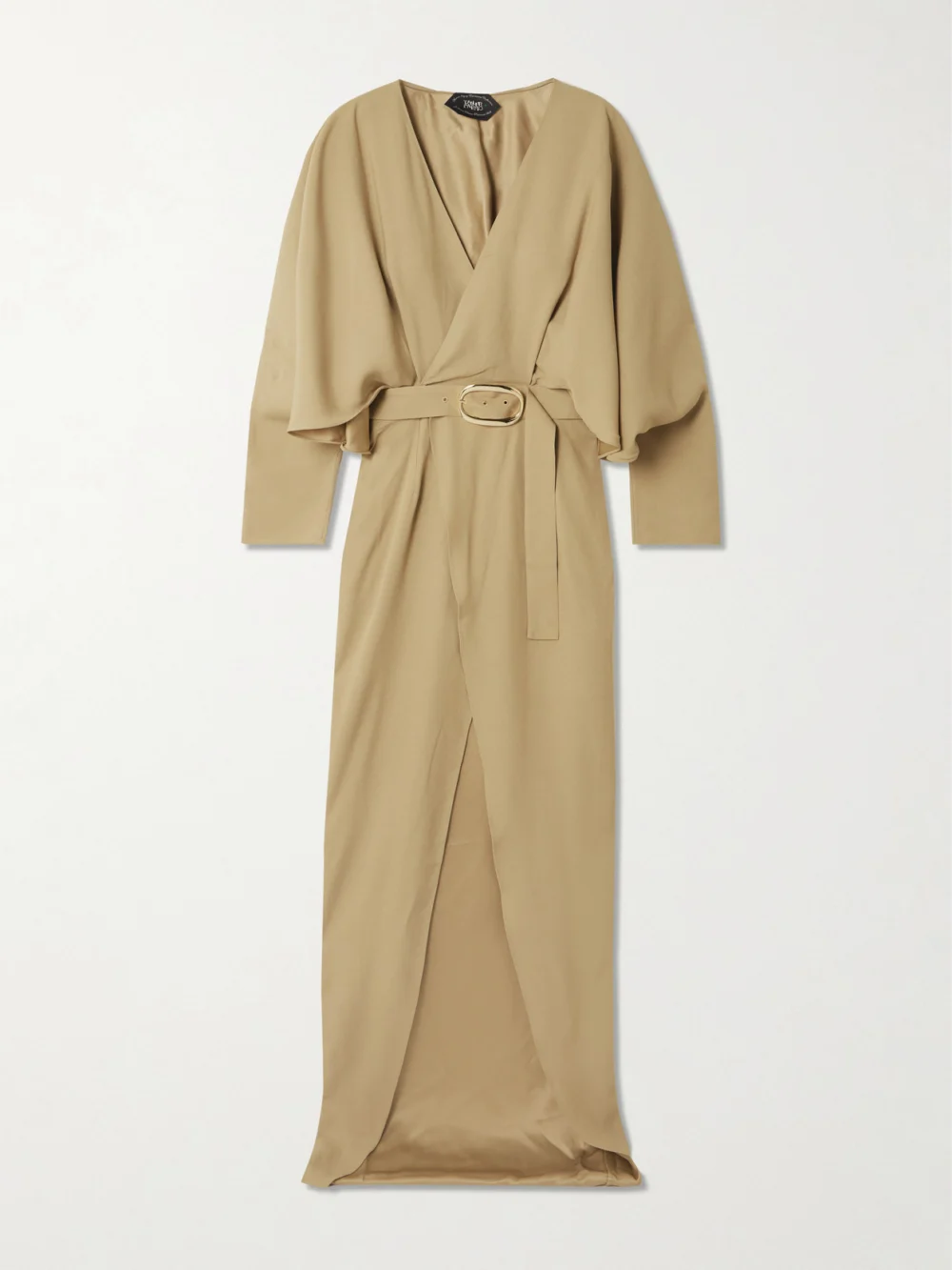 Taller Marmo Dunaway Belted Tie-detailed Satin-trimmed Cady Maxi Dress in green